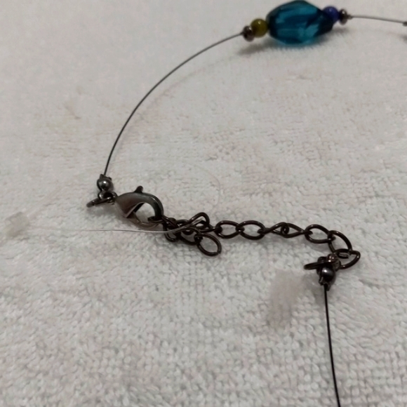 Blue & Yellow Green Lucite Choker w/ 3" Extender - Picture 3 of 5